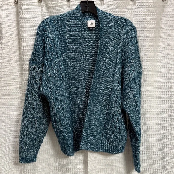 CAbi Astral Teal Cable Knit Women's‎ Cardigan #4095 SZ XS EUC cotton fall casual - Picture 3 of 6